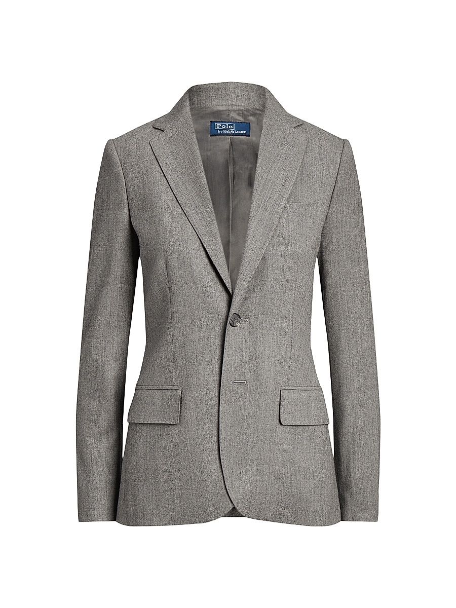 Women's Single-Breasted Flannel Blazer - Grey Melange - Size 8