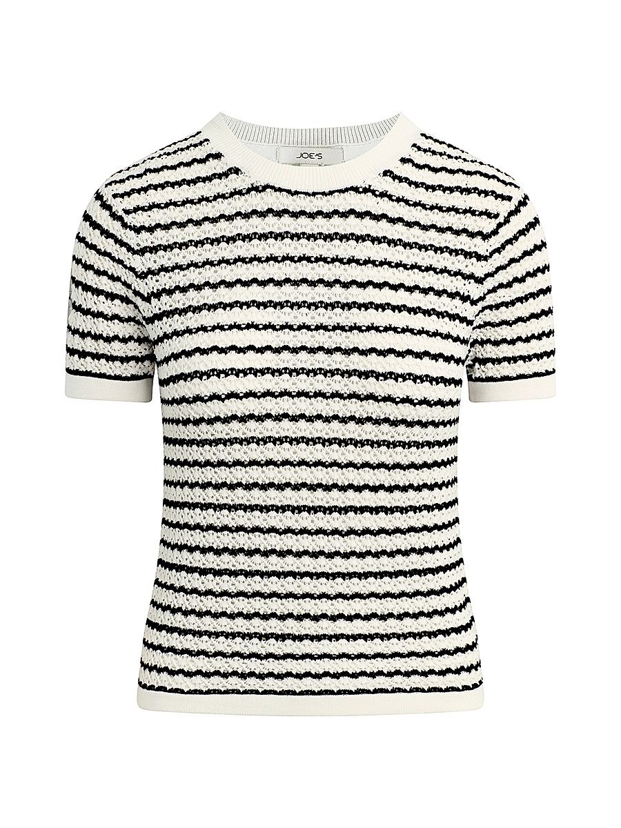Women's The Crochet Striped Baby Tee - Milk Black Stripe - Size XS