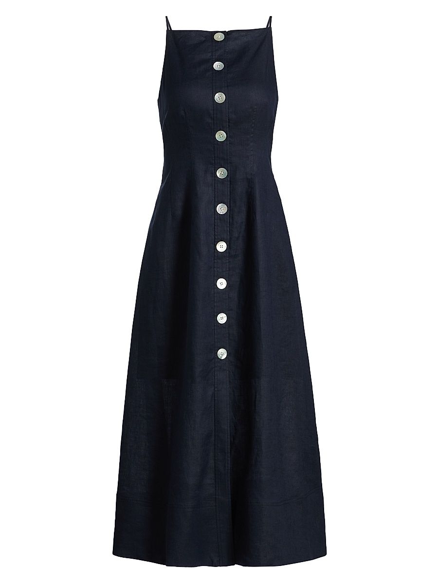 Women's Georges Linen Button-Front Midi-Dress - Navy - Size 16