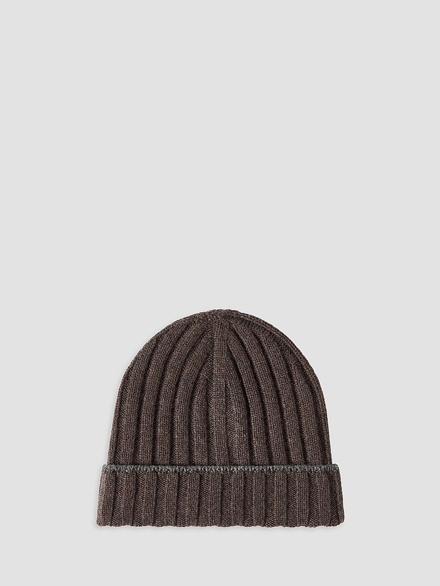 Men's Cashmere Rib Knit Beanie - Brown - Size XXL