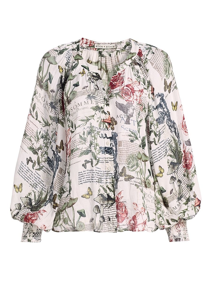 Women's Thalia Floral Button-Front Blouse - Dreamscape Moon Vanilla - Size Medium