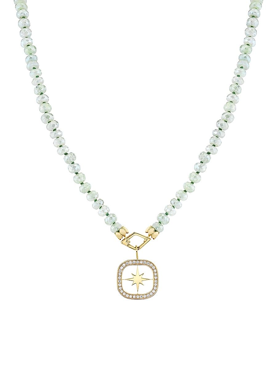 Women's 14K Gold, Diamond & Prehnite Starburst Necklace - Starburst