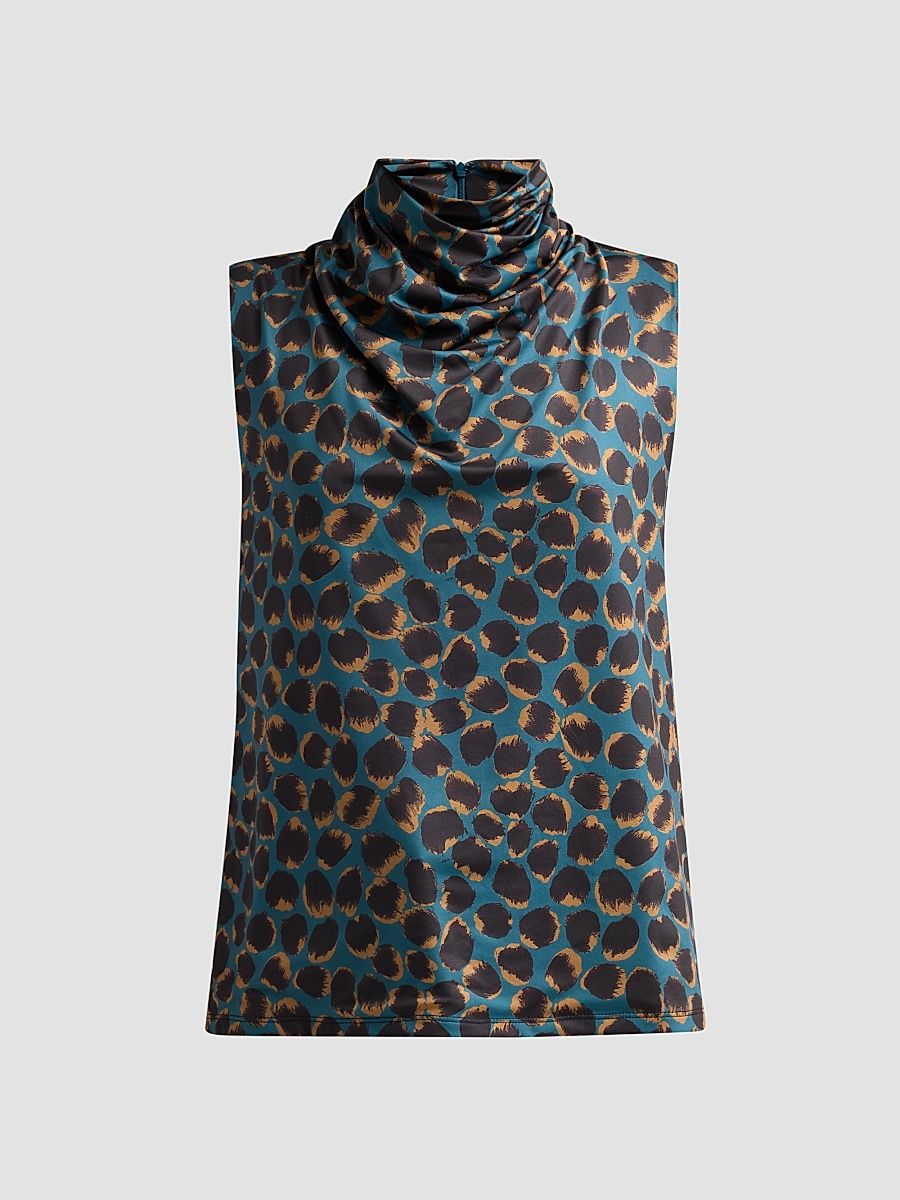 Women's Holt Leopard-Print Draped Top - Lagoon Spotted Leopard - Size 14
