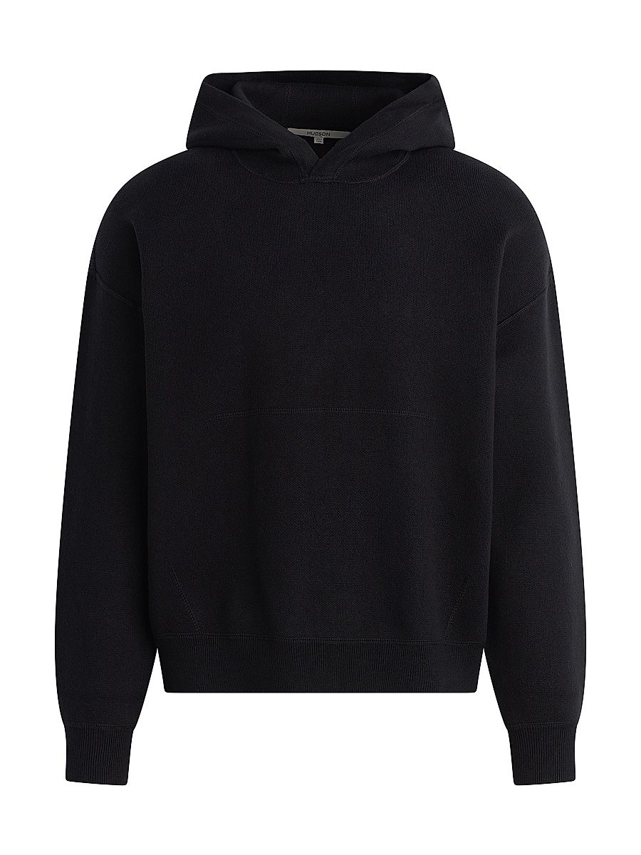 Men's Double-Knit Cotton-Cashmere Hoodie - Pitch Black - Size XXL