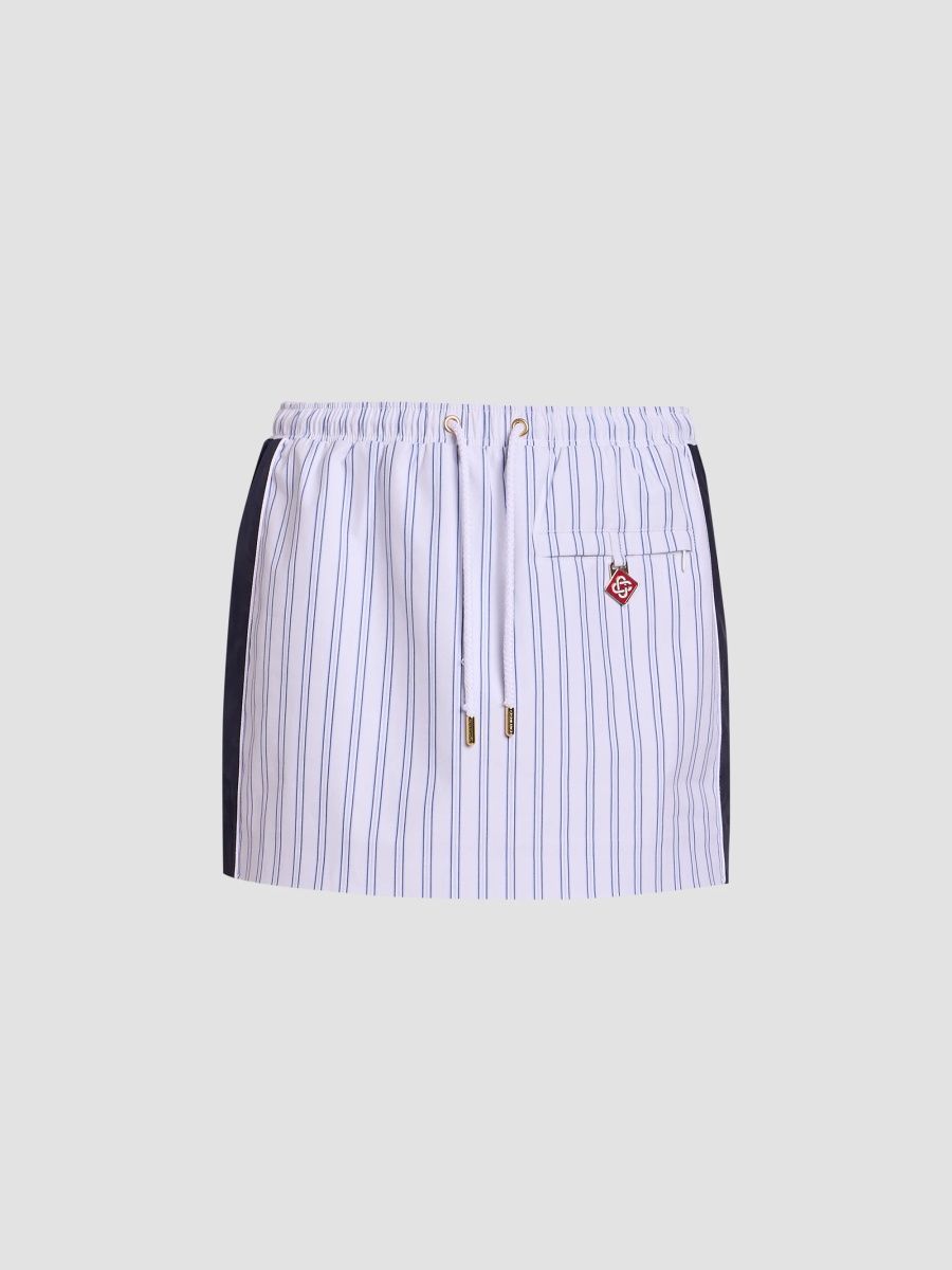 Casablanca Women's Pinstripe Cotton Mini Skirt - White Navy - Size XL