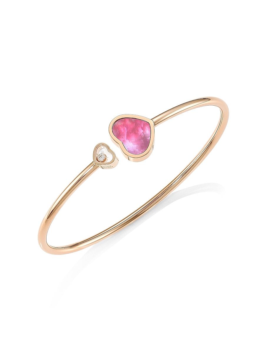 Women's Happy Hearts 18K Rose Gold, Diamond & Pink Mother-Of-Pearl Bangle - Rose Gold - Size Medium