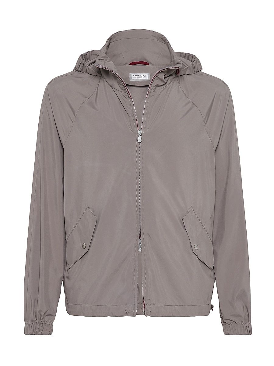 Men's Lightweight Techno Fabric Unlined Hooded Outerwear Jacket - Grey - Size 48