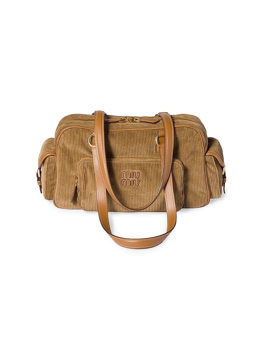 Women's Corduroy Pocket Top Handle Bag - Brown