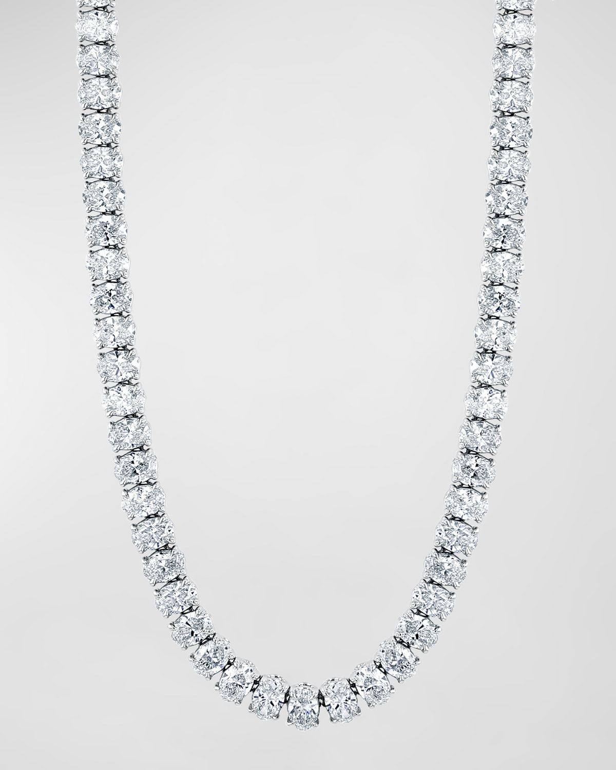 18K Gold North South Prong Set Oval-Cut Diamond 16" Tennis Necklace, 25.40tcw