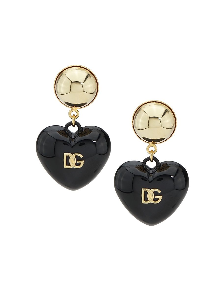 Women's Goldtone Logo Heart Drop Earrings - Black Gold