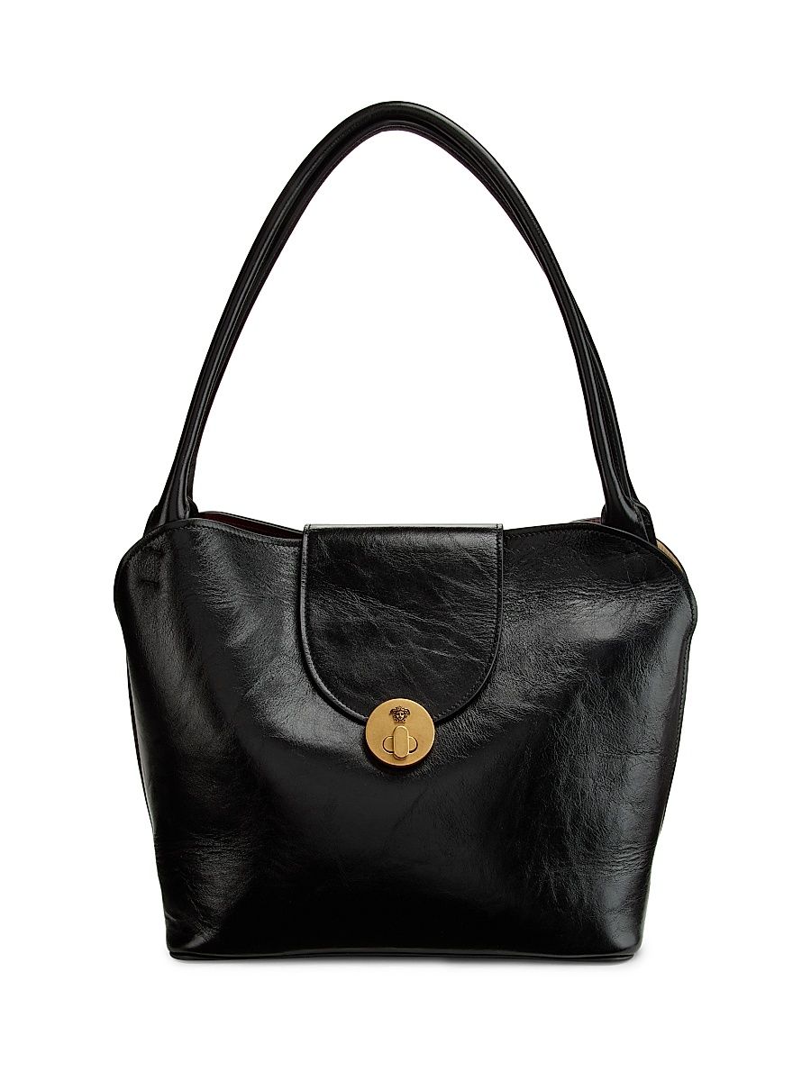 Women's Medium Leather Shoulder Bag - Black Gold