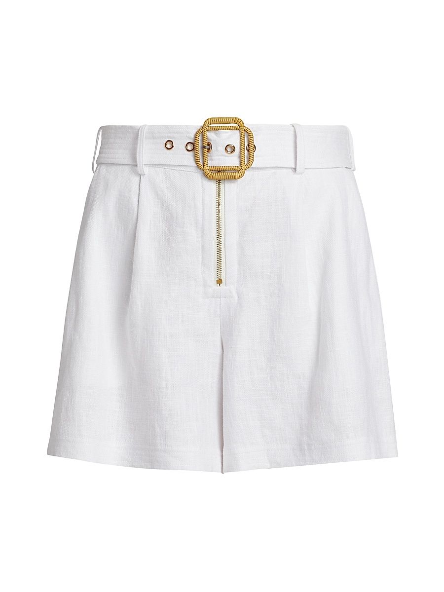 Women's Aspyn Belted Shorts - White - Size 10