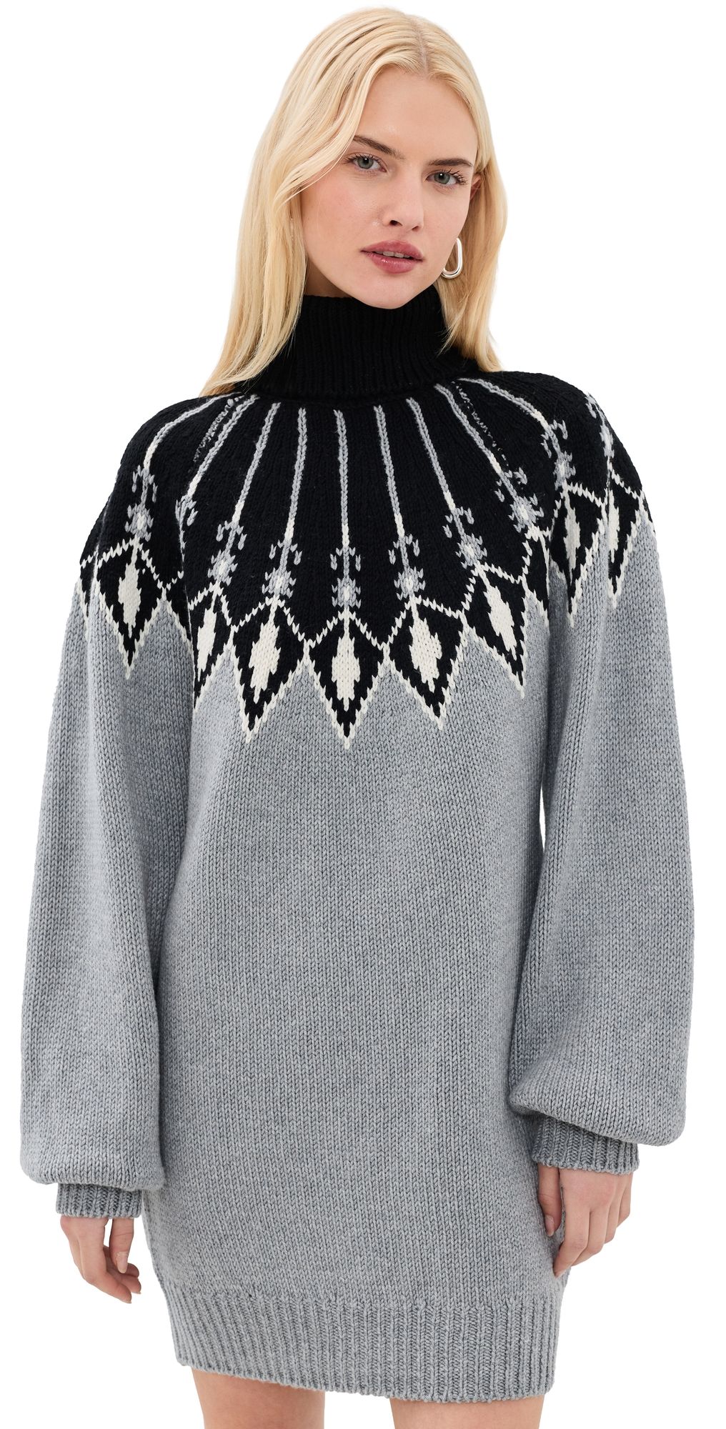 Ronny Kobo Nadia Fairisle Mini Dress Black Ivory Grey XL