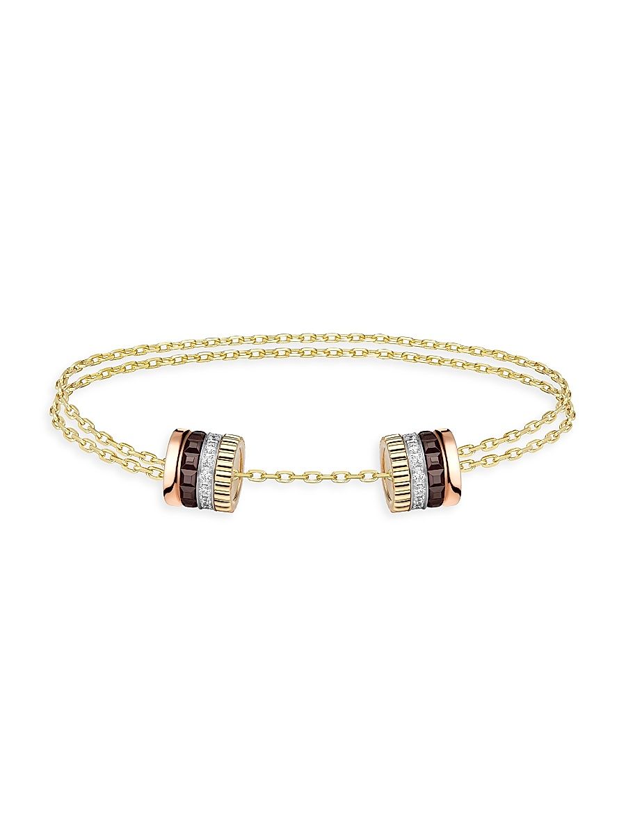 Women's Quatre Classique Tri-Tone 18K Gold & 0.24 TCW Diamond Chain Bracelet - Yellow Gold - Size Medium