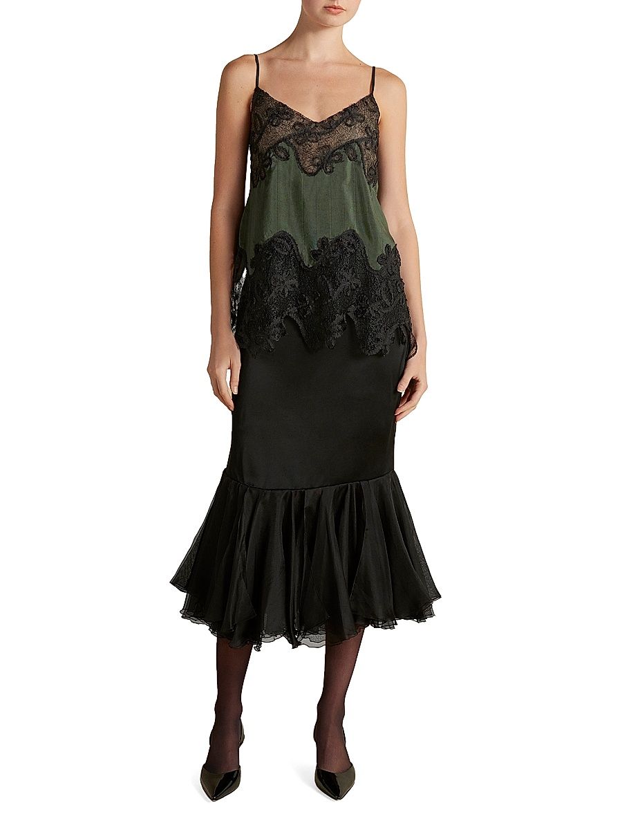 Women's Pinstripe Camisole with Lace Inlay - Pine Pinstripe - Size 10