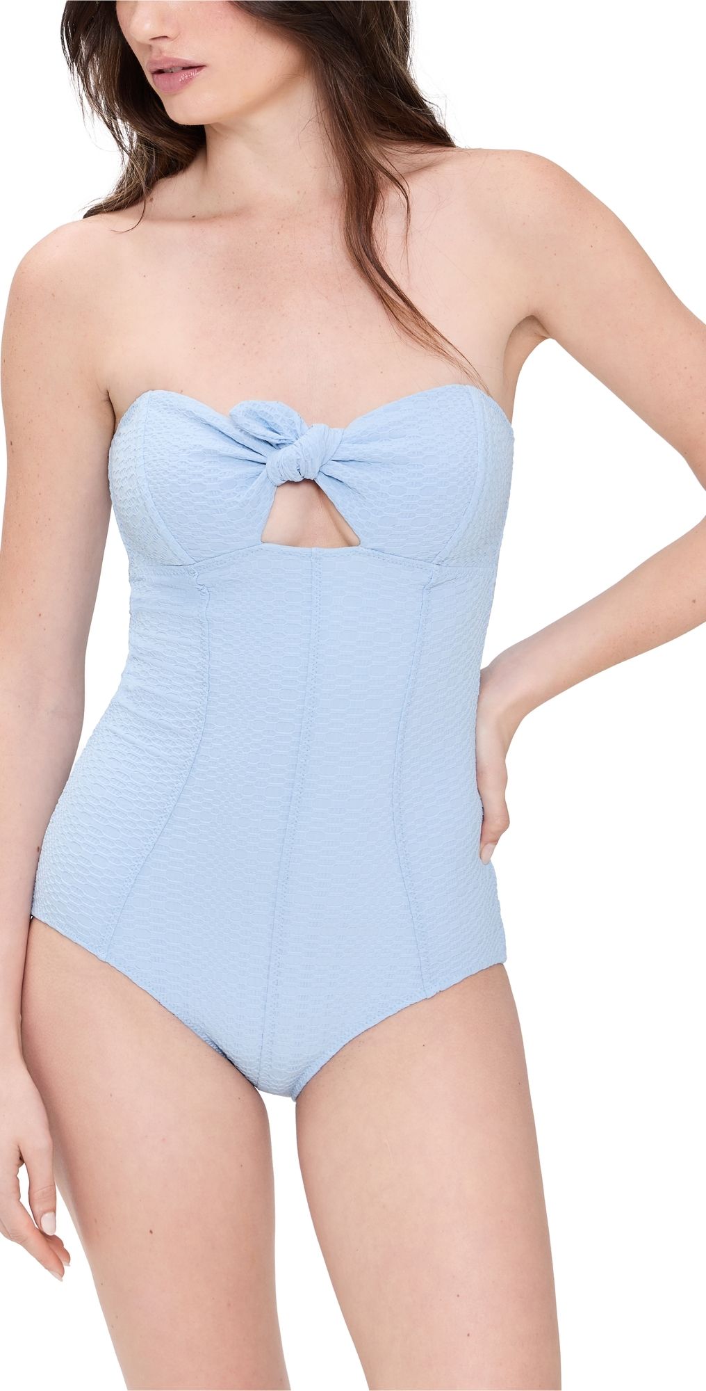 Lisa Marie Fernandez Poppy Bandeau Maillot One Piece Sea Blue Seersucker 2