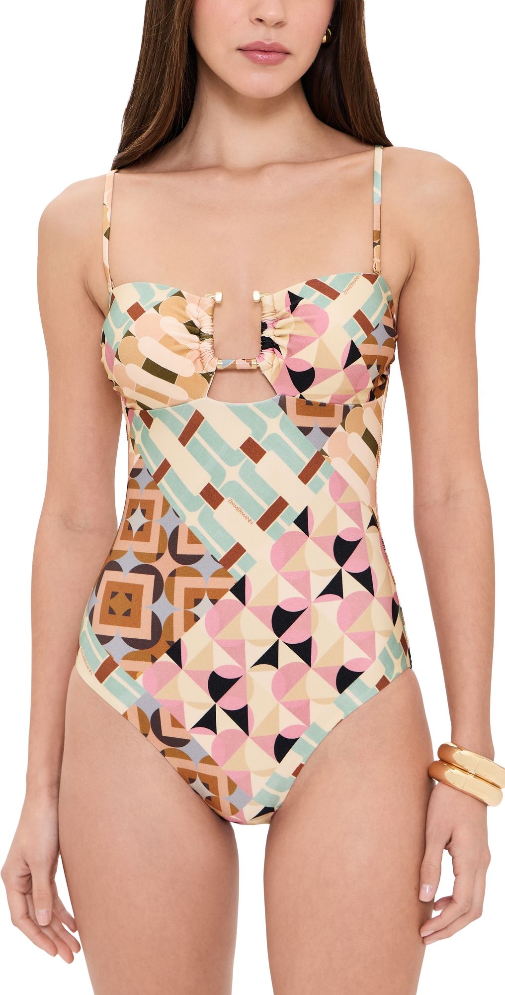 Zimmermann Fairlight Enamel Trim One Piece Geo Patchwork 0