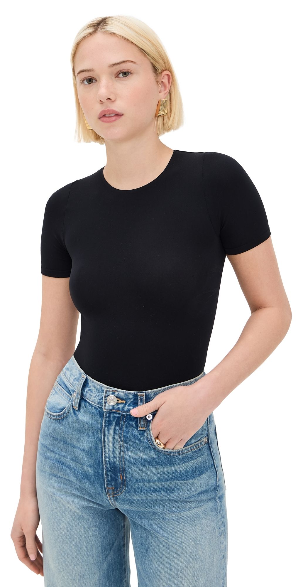 Commando Ballet Short Sleeve Thong Bodysuit Black One Size