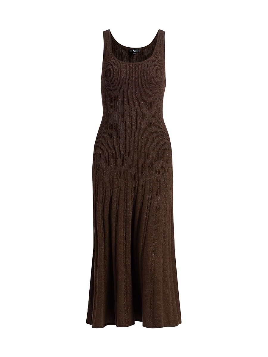 Women's Madeline Cable-Knit Fit & Flare Midi-Dress - Dark Brown Sparkle - Size Large