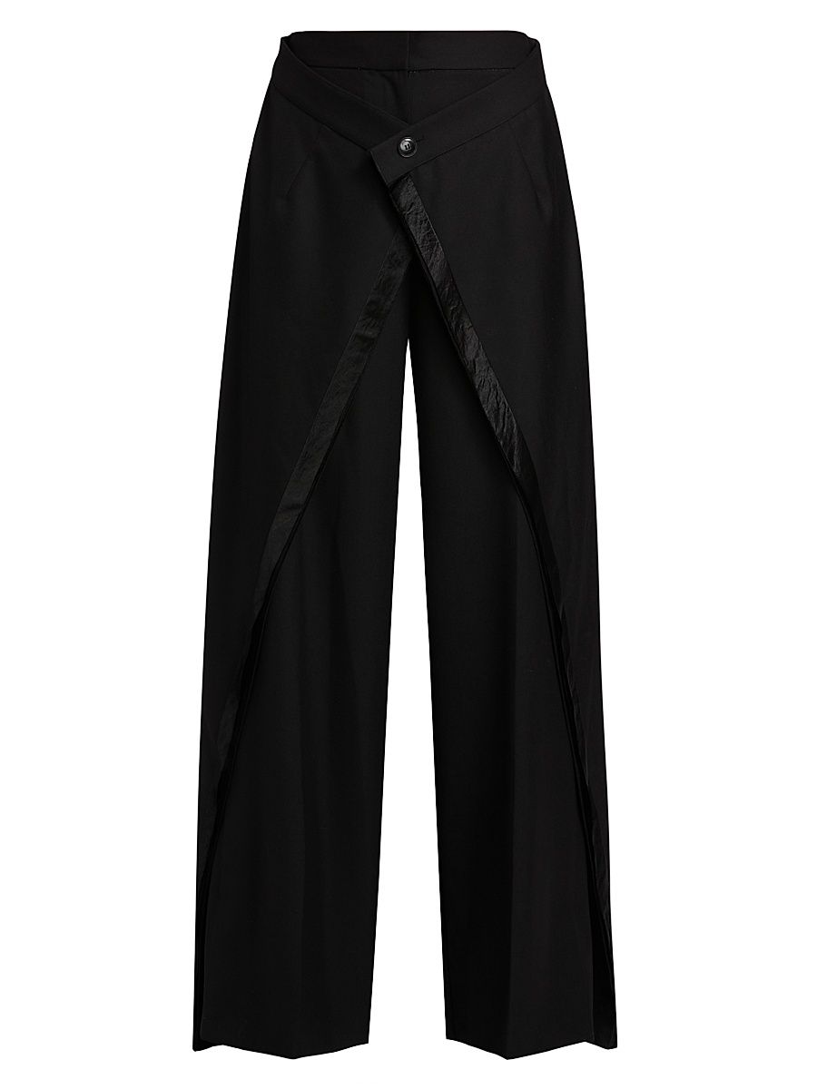 Women's Wool Wide-Leg Pants - Black - Size 12