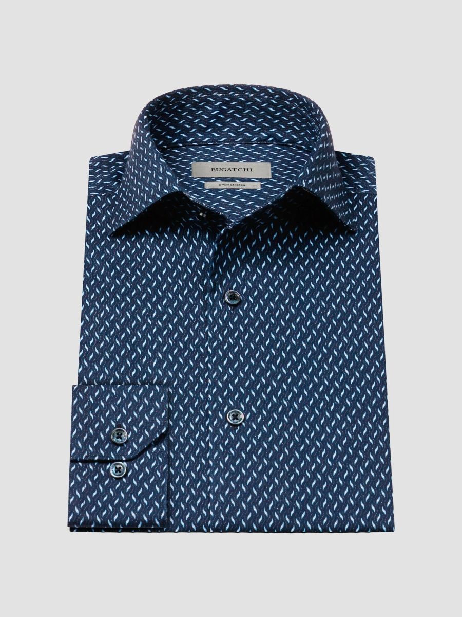 Bugatchi Men's ​James Geometric Wave Stretch-Cotton Button-Front Shirt - Navy - Size XXL