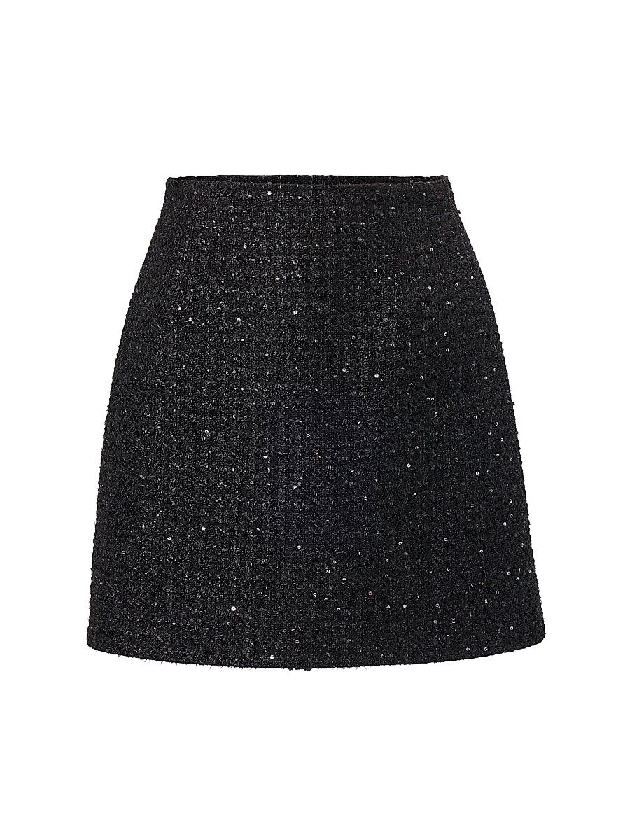 Women's Sequined Tweed A-Line Miniskirt - Black - Size 12