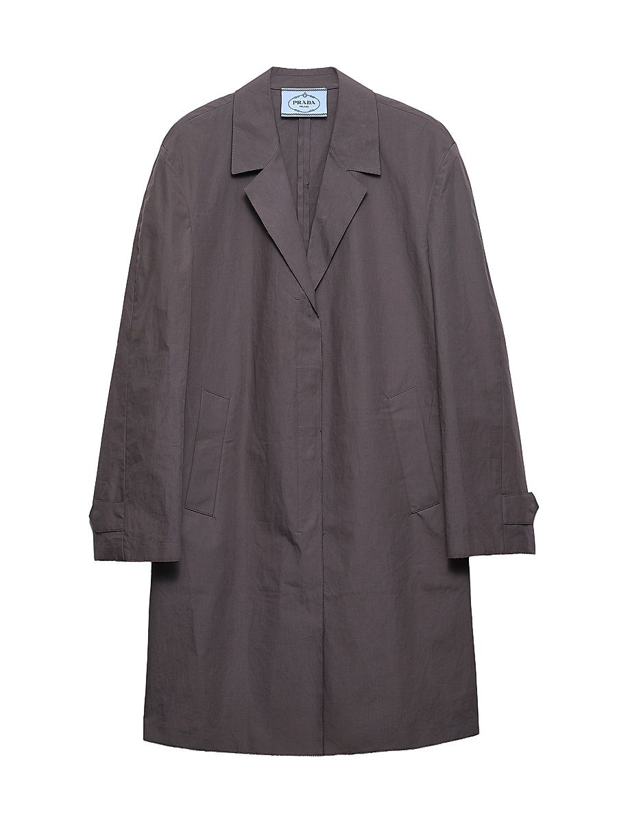 Prada Women's Single-Breasted Double Poplin Coat - Grey - Size 8