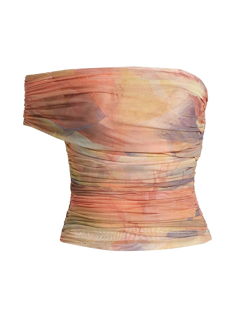 Women's Verna Ruched Top - Light Blue Dark Brown Print - Size Small