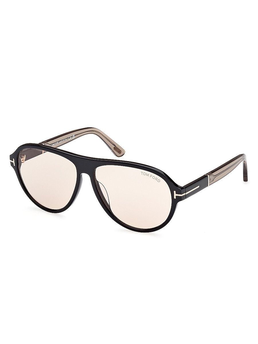 Men's Quincy 59MM Pilot Sunglasses - Shiny Black Brown