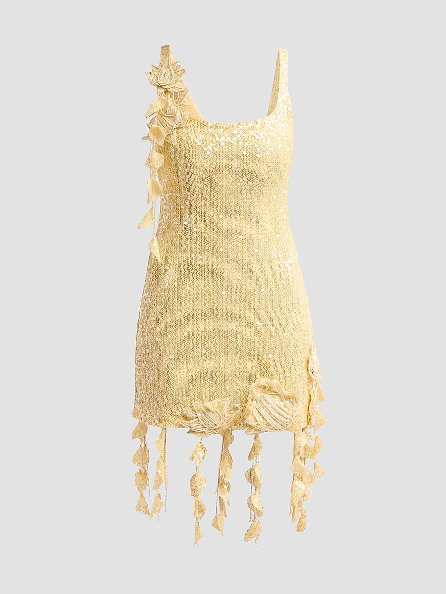 Women's Iara Sequin Crochet Mini Dress - Yellow - Size 8