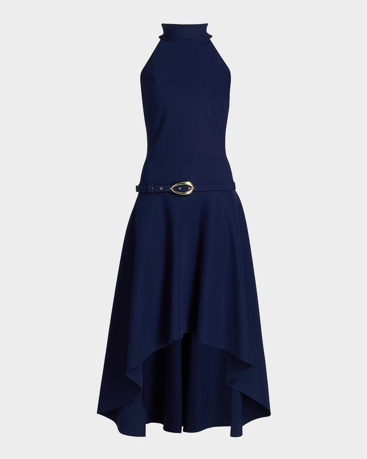 Gurahim High-Low Halter Jersey Midi Dress