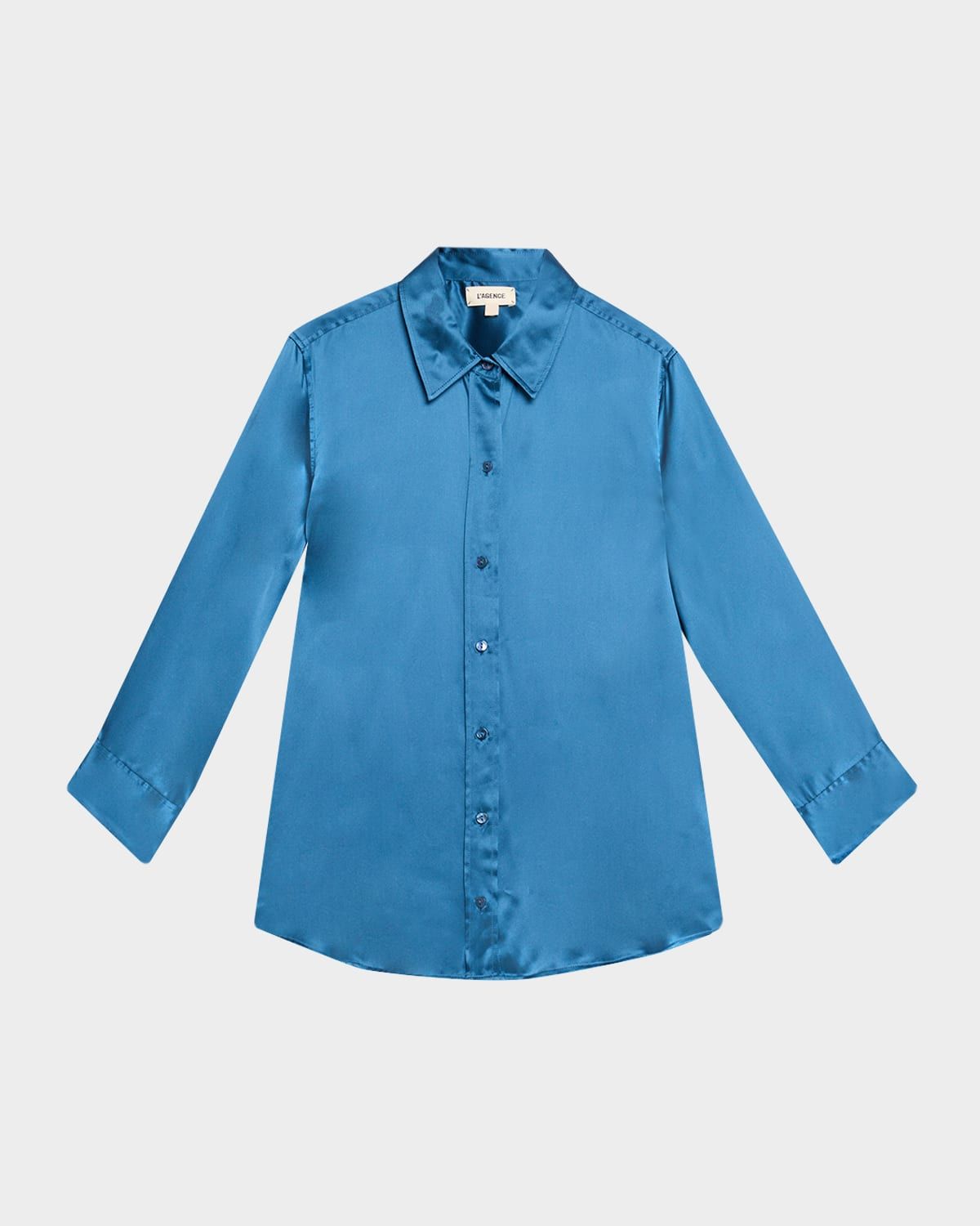 Dani Silk Satin 3/4-Sleeve Button-Down Blouse