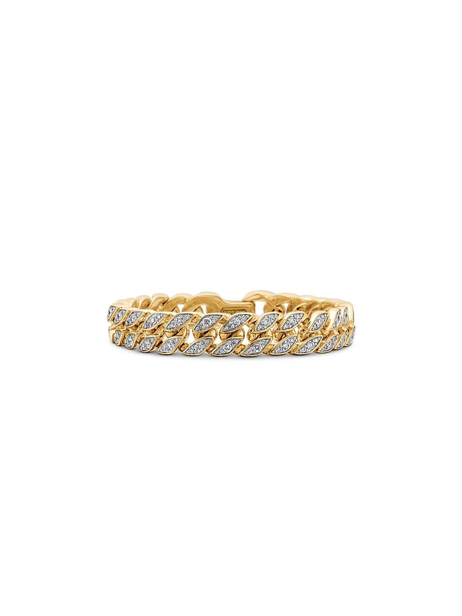 Men's Curb Chain Bracelet in 18K Yellow Gold - Diamond - Size Small