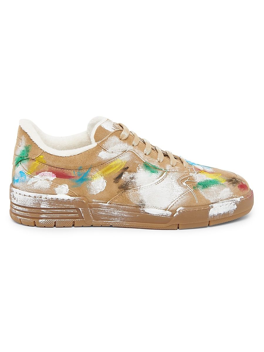 Men's Paint Swatch Leather Low-Top Sneakers - Beige - Size 13