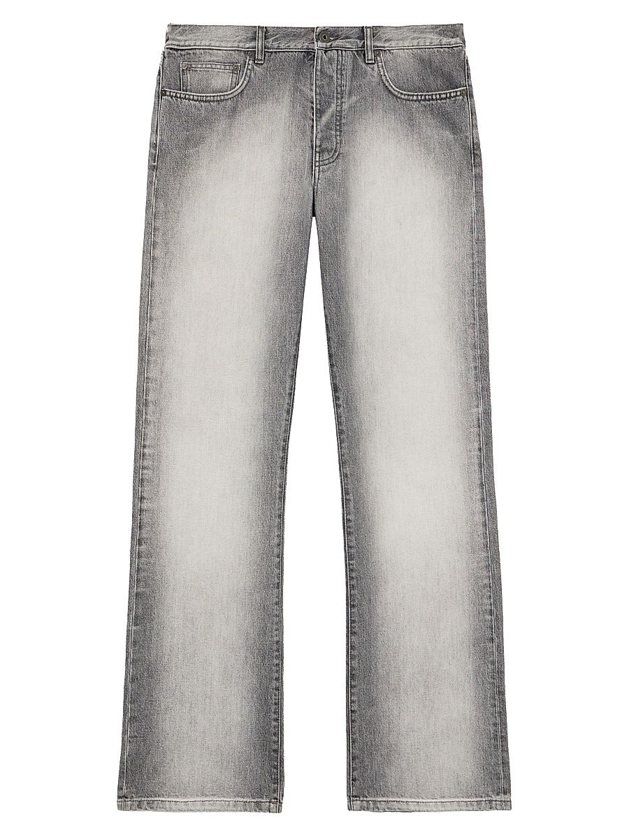 Men's Diagonal Embroidery Slim Relaxed Jeans - Sun Faded Grey - Size 31