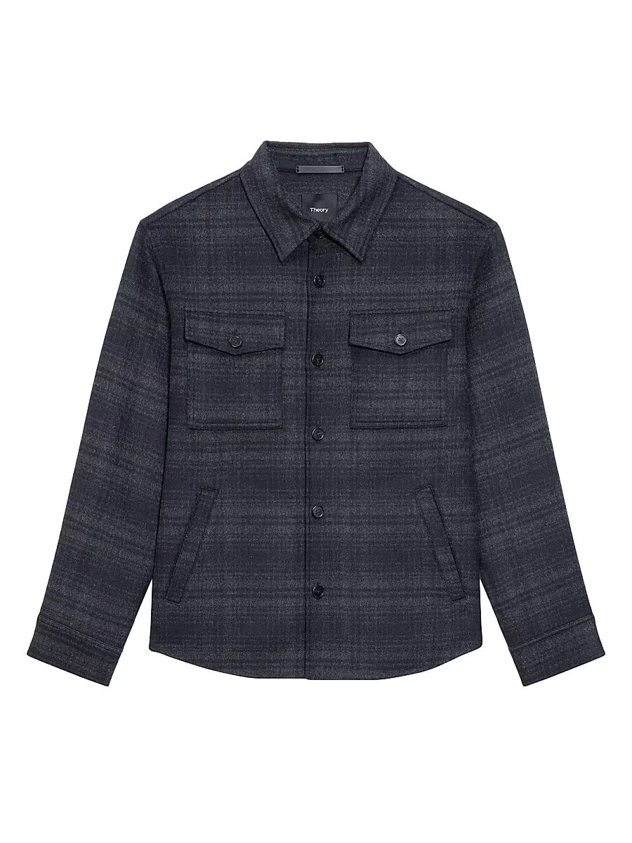 Men's Noble Plaid Wool-Cashmere Shirt Jacket - Baltic Multi - Size Medium