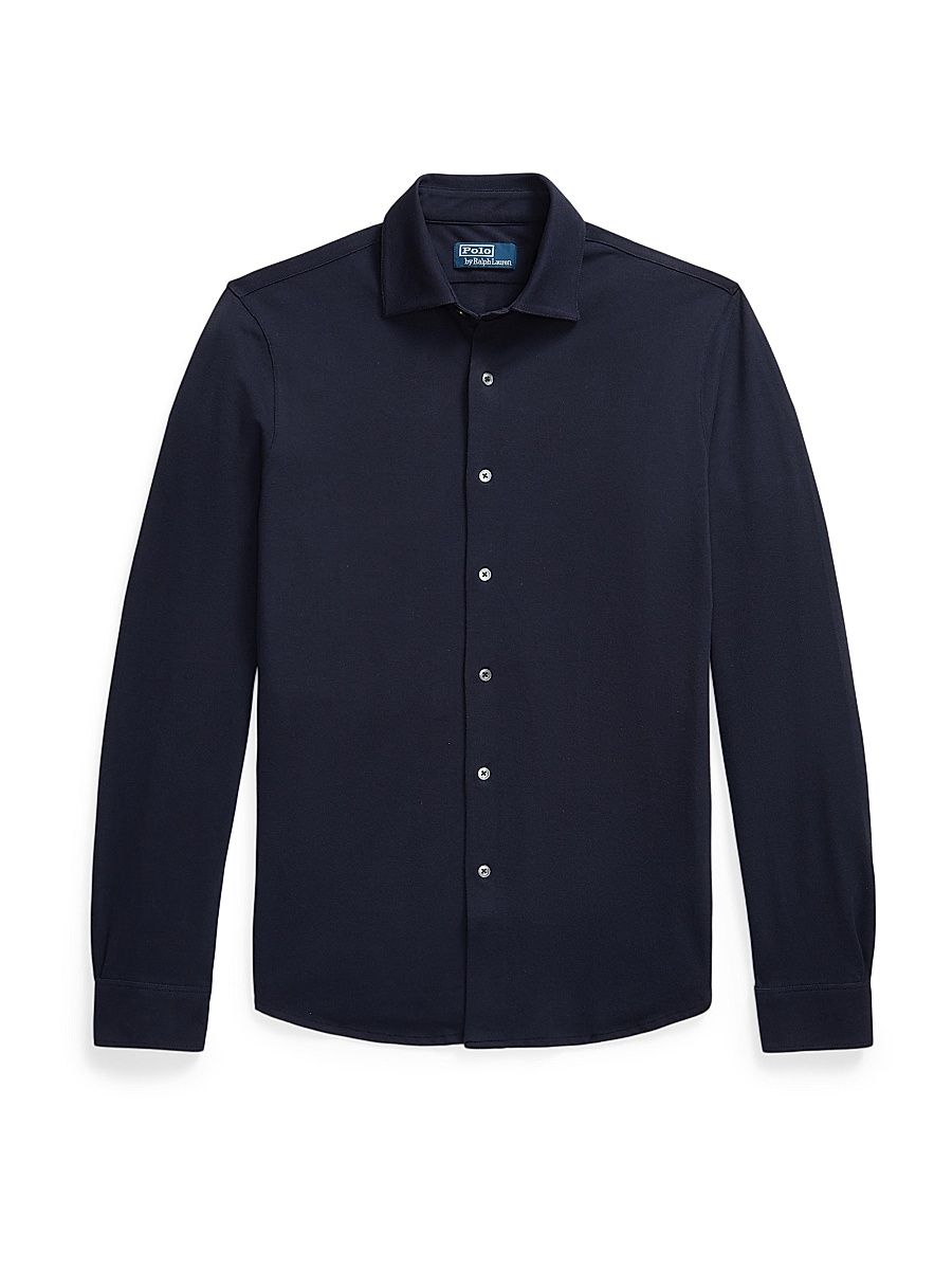 Men's Lux Micro Pique-Knit Cotton Shirt - Office Blue - Size XXL