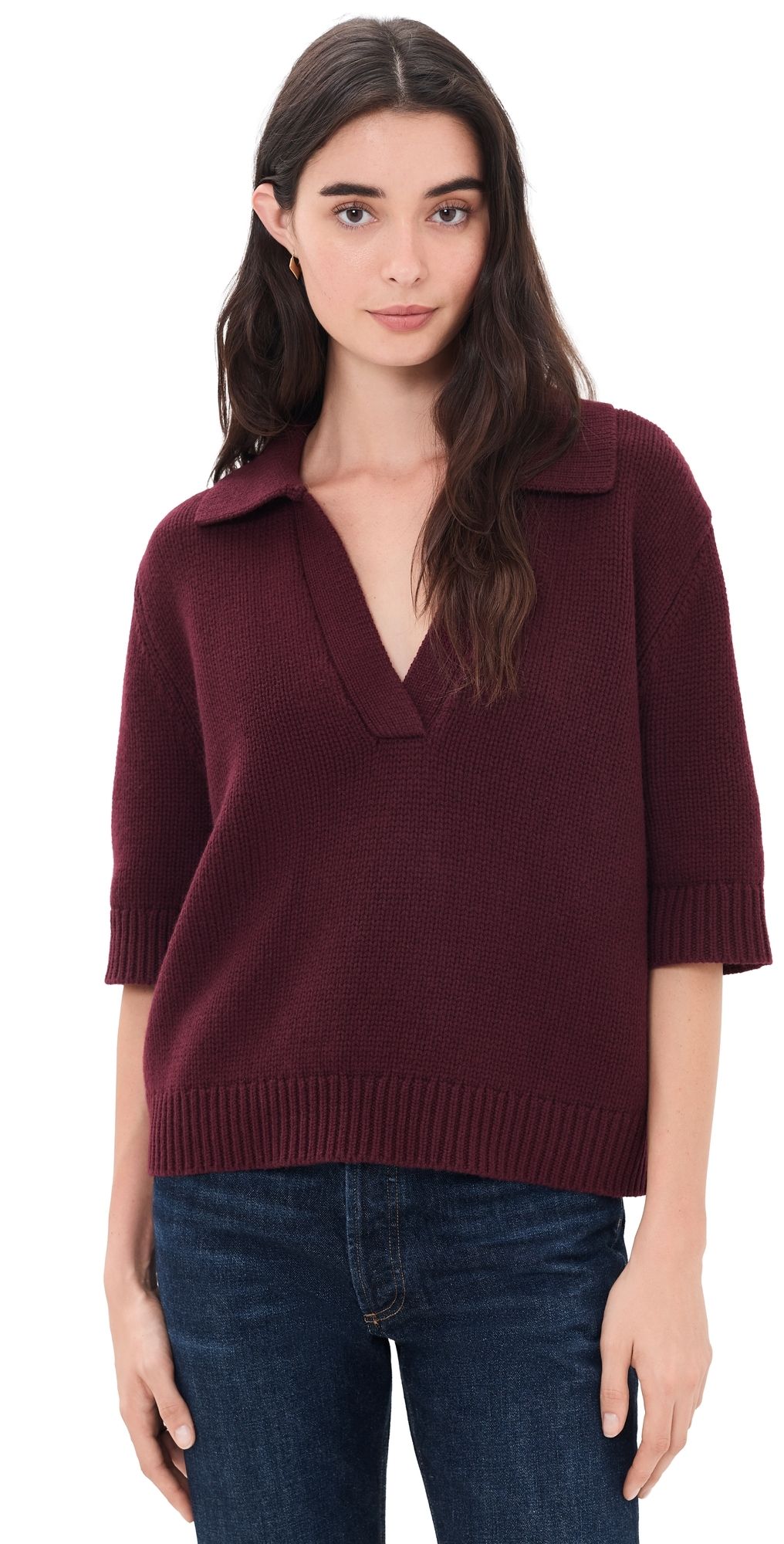 Secular Short Sleeve Henley Sweater Burgundy S