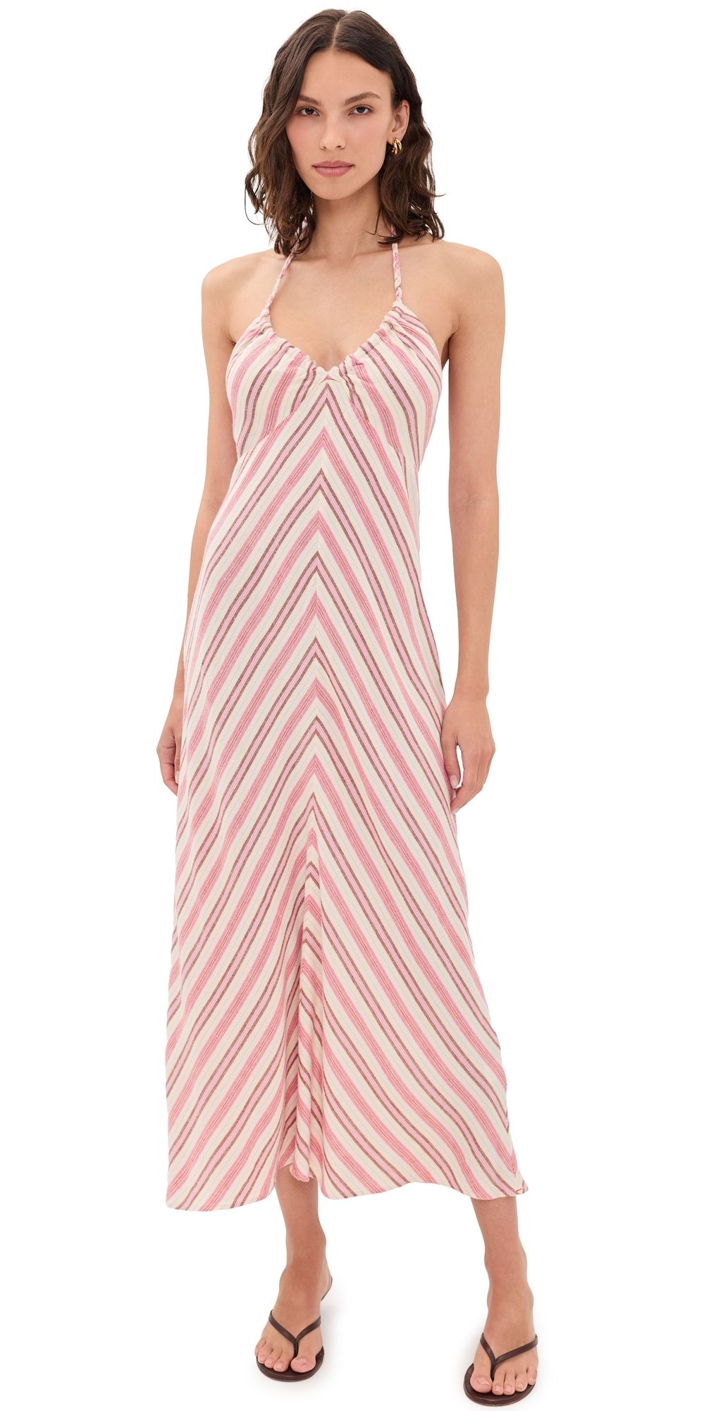 XIRENA Maggie Midi Dress Dusty Pink Stripe M