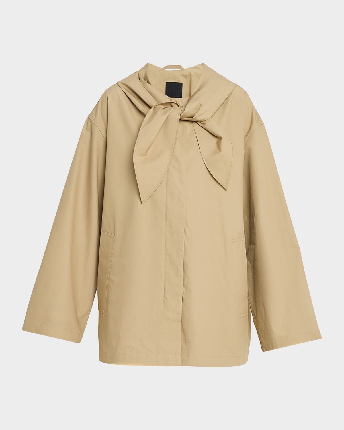 Scarf Hooded Technical Cotton Trapeze Jacket