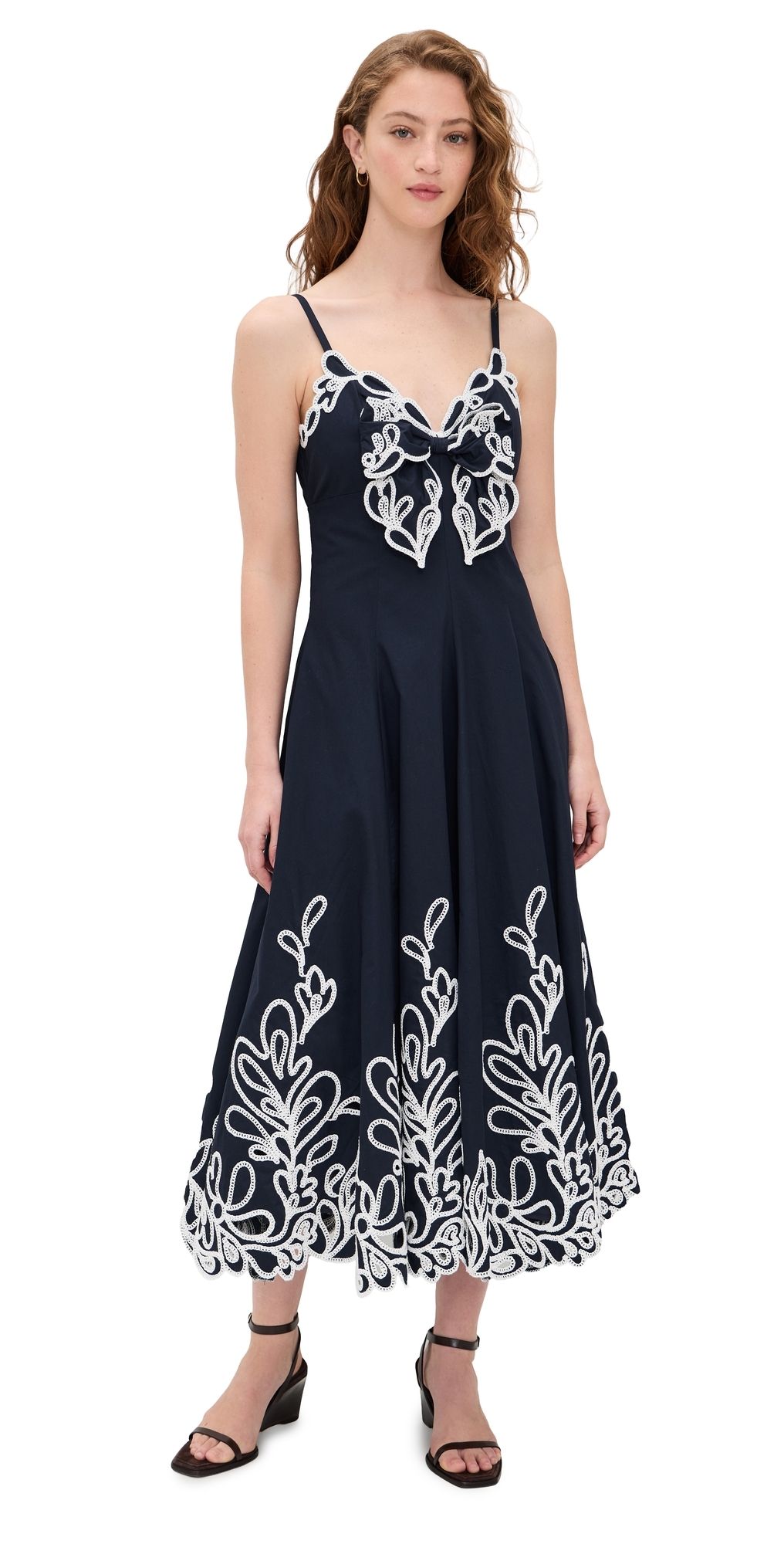 Cinq à Sept Paisley Bloom Embr Dama Dress Navy/White 2