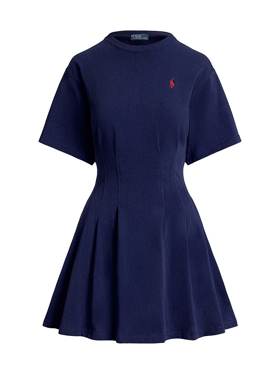 Women's Cotton Jersey Pleated Mini T-Shirt Dress - Newport Navy - Size XS