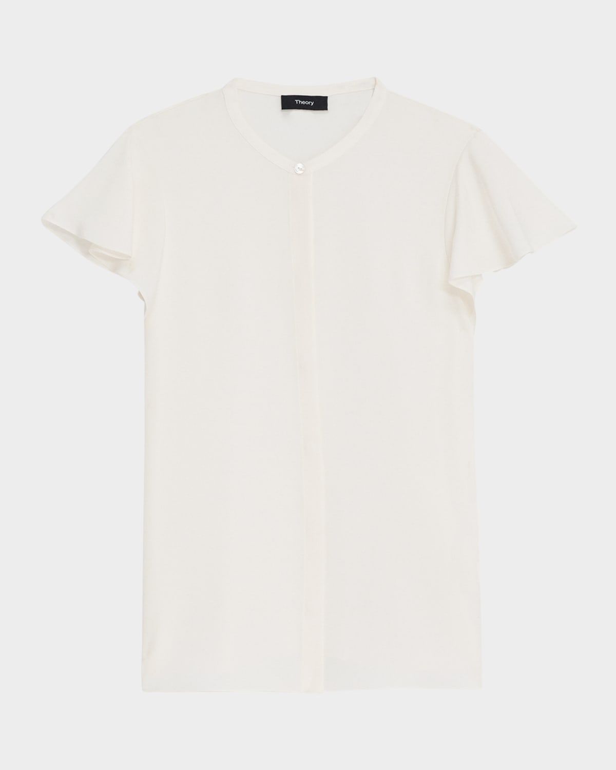 Ruffle-Sleeve Silk Button-Front Top