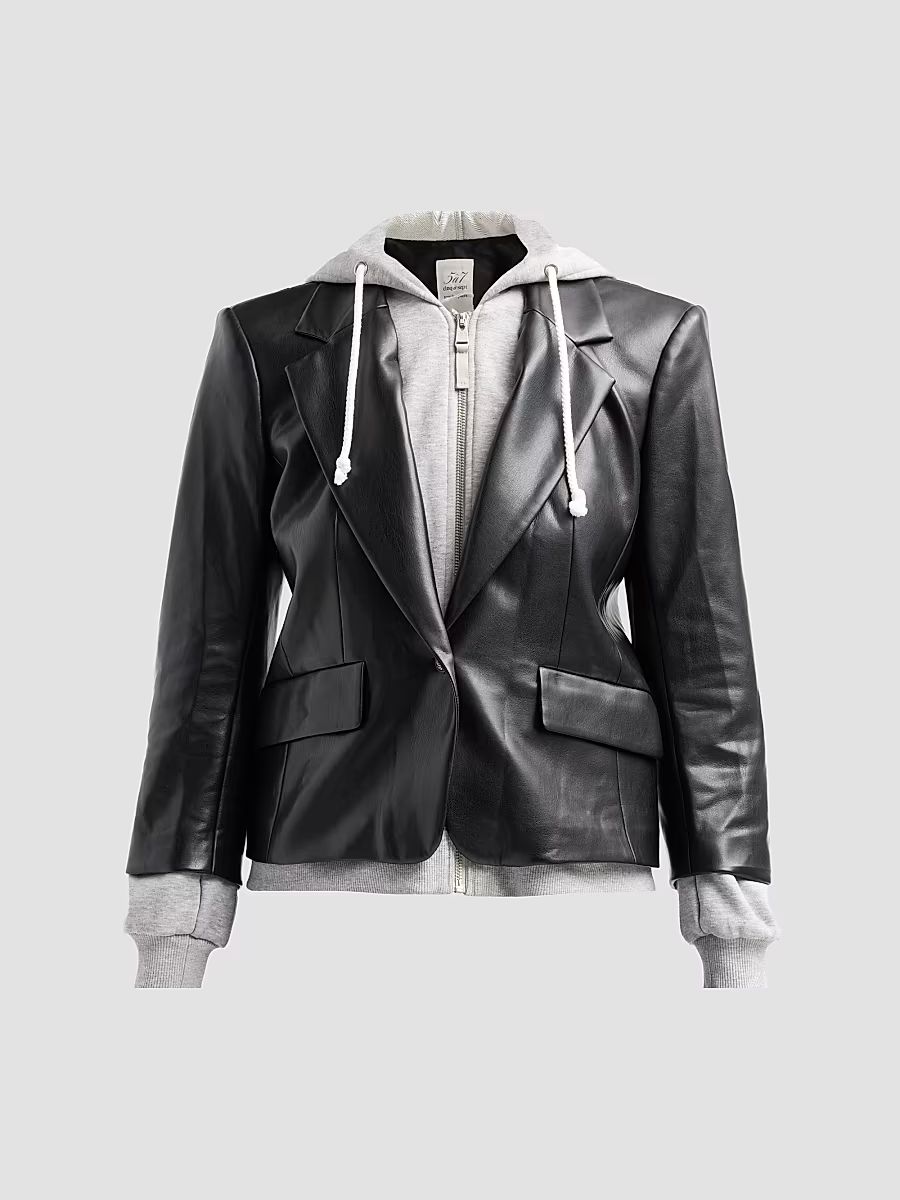 Women's Faux Leather Le Petit Khloe Blazer - Black Heather Grey - Size 00