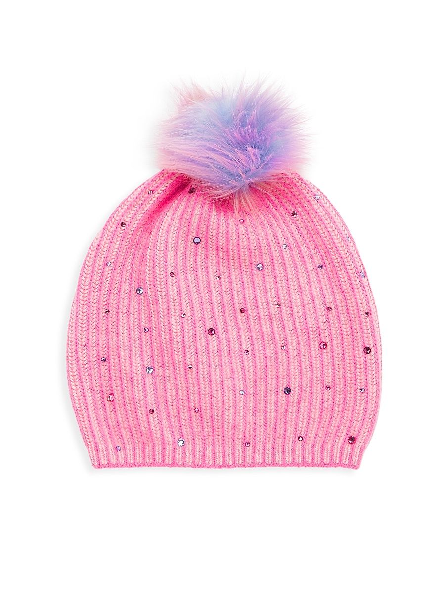 Girl's Carolyn Rowan x Stephanie Gottlieb Ribbed Crystal Beanie - Hot Pink