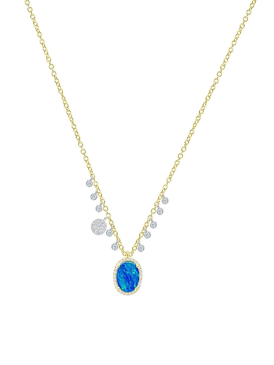 Women's Two-Tone 14K Gold, Opal & 0.88 TCW Diamond Pendant Necklace - Opal