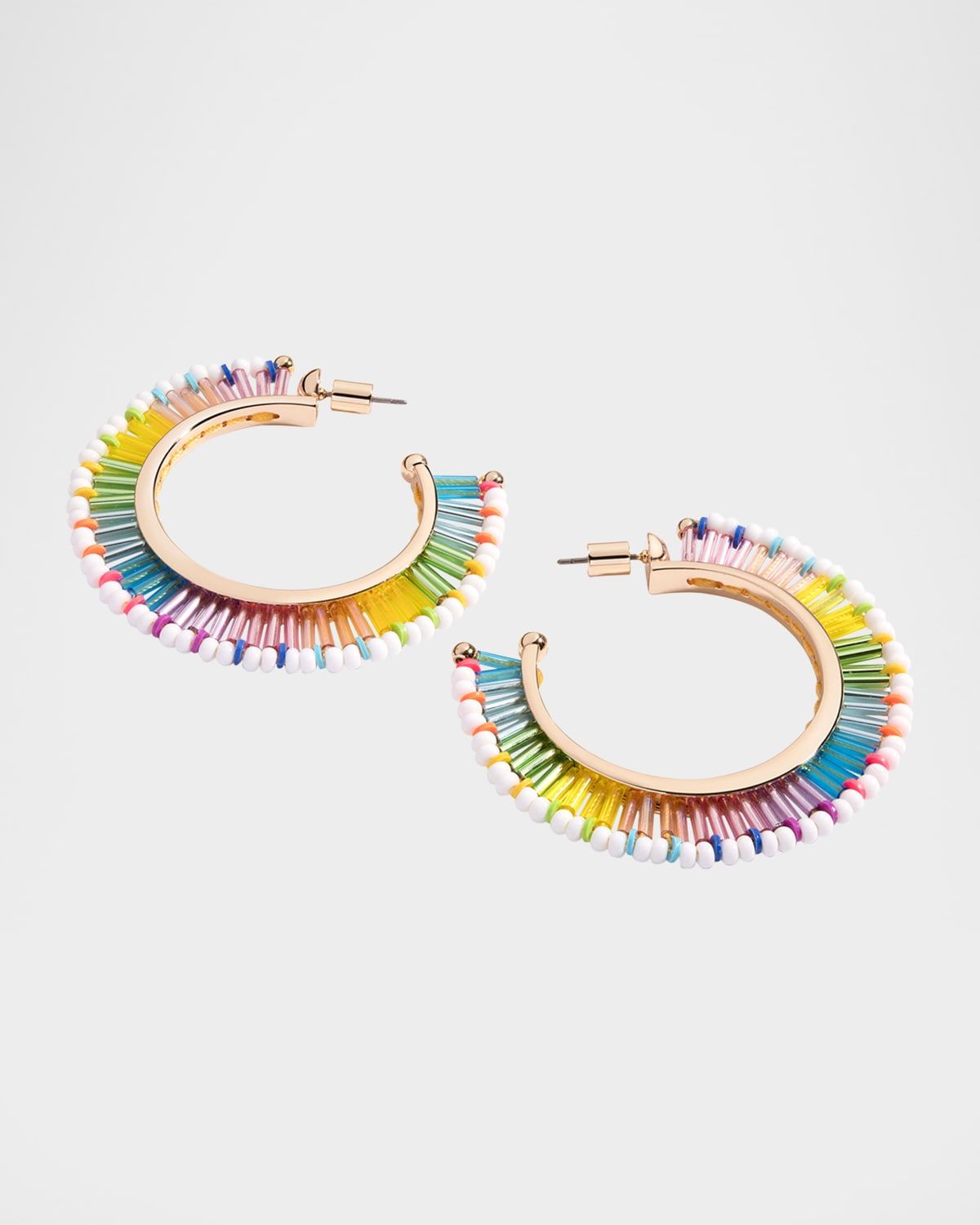 Fringe Hoop Earrings in White Bright