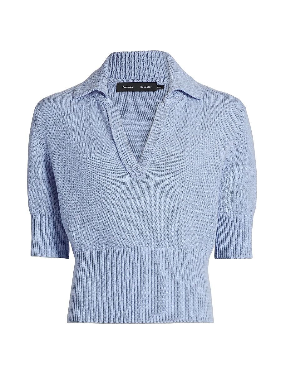 Women's Reeve Cotton Knit Polo Sweater - Pale Blue - Size Large