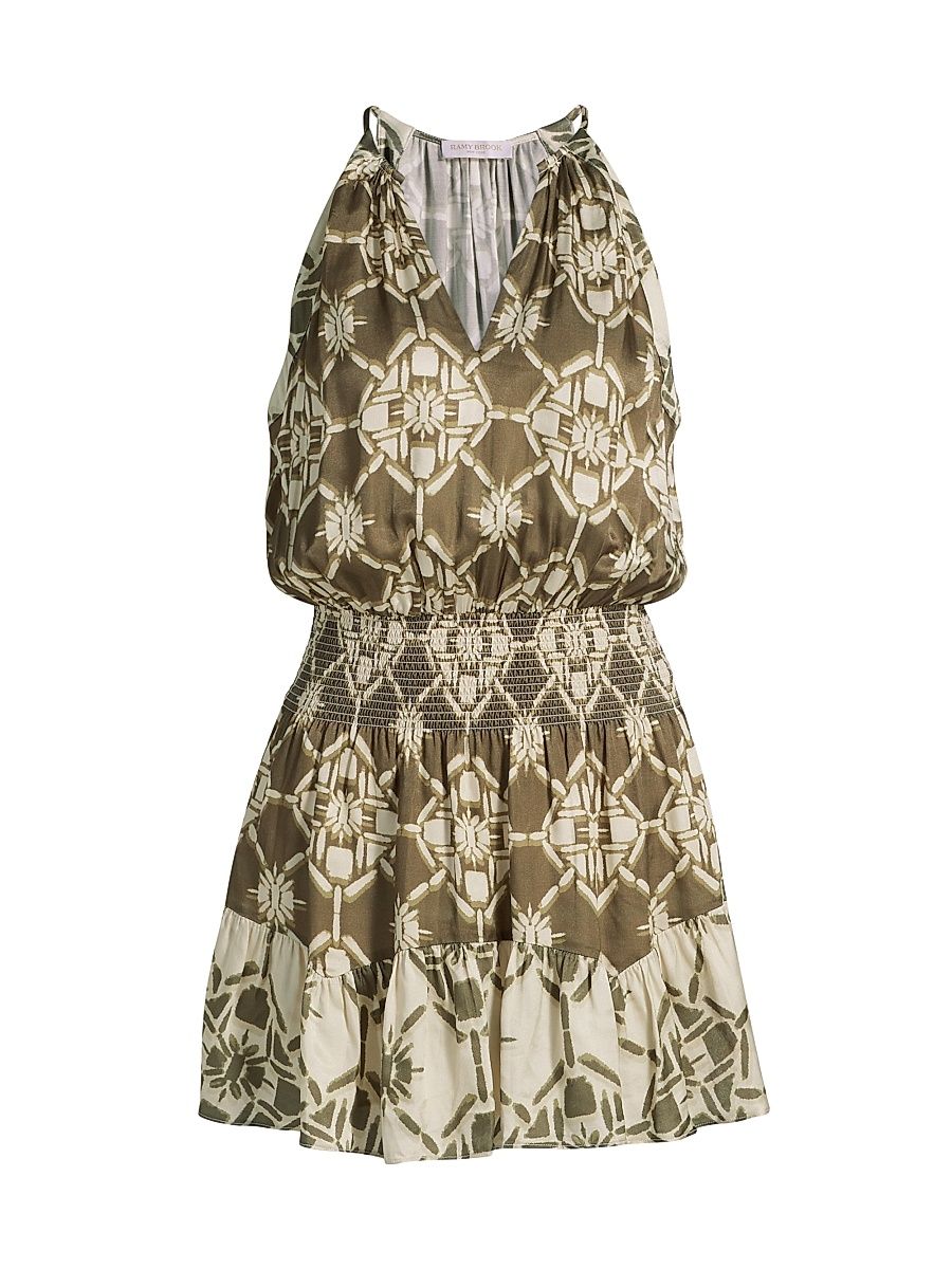 Women's Isabela Printed Blouson Minidress - Olive Tile Print - Size XL