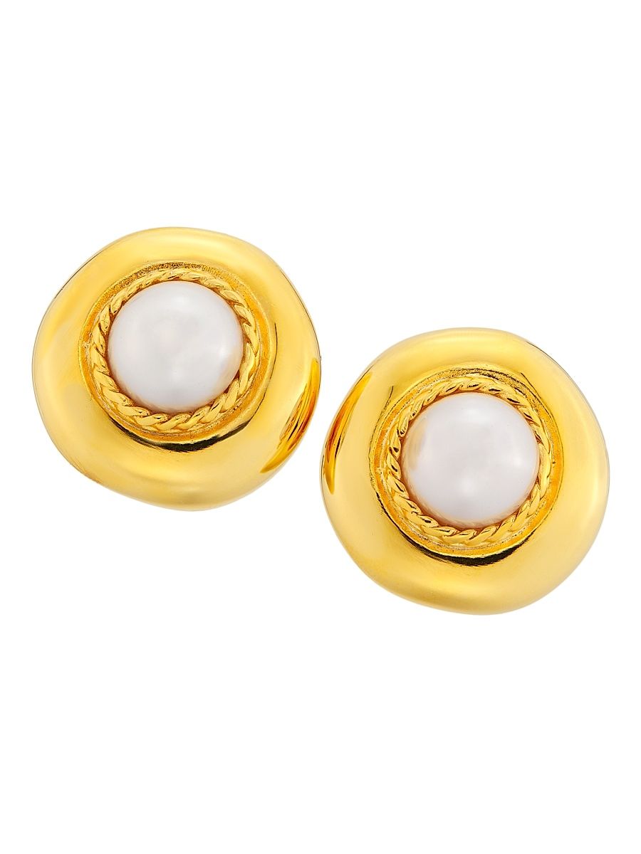 Women's Goldtone & Imitation Pearl Clip-On Button Earrings - Gold